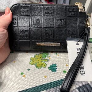 Steve Madden Black Embossed Wristlet with Gold Accents